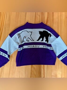 Purple & Cream Cat Knit Sweater